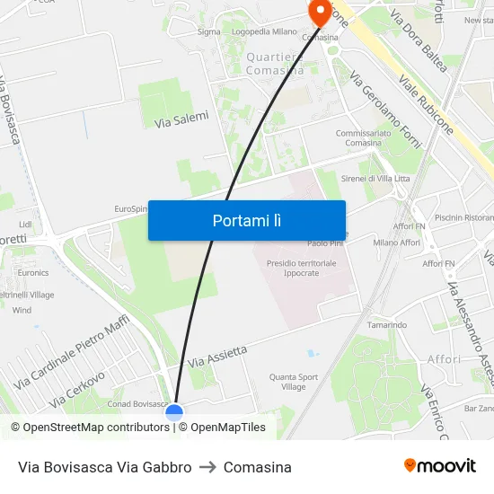 Via Bovisasca Via Gabbro to Comasina map