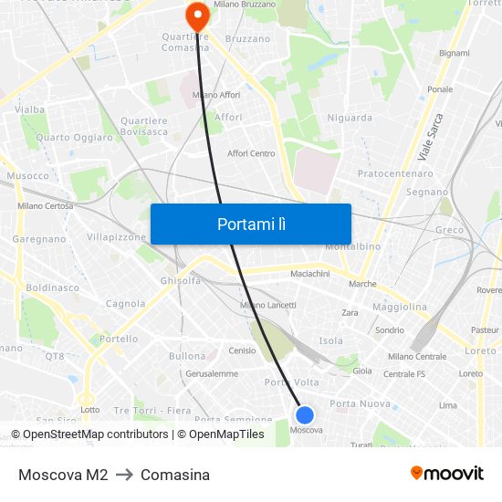 Moscova M2 to Comasina map