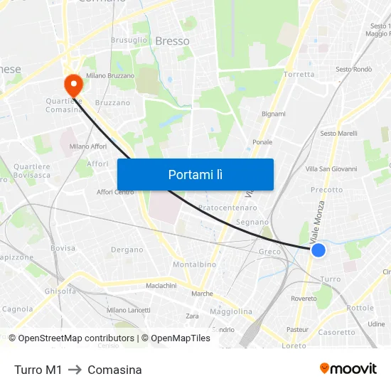 Turro M1 to Comasina map