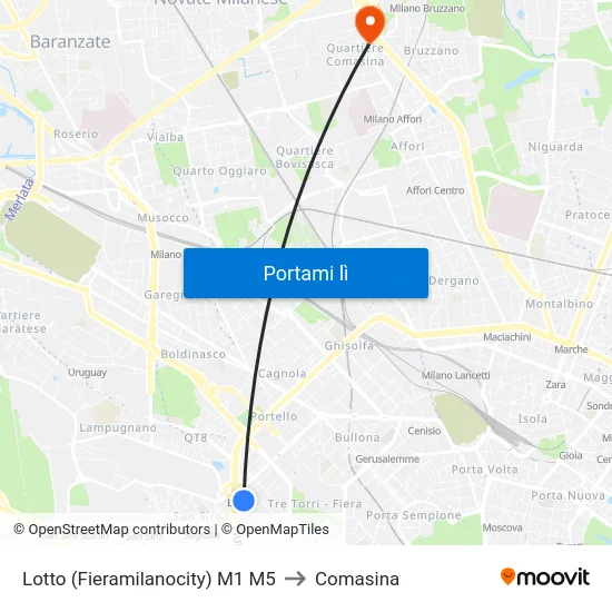 Lotto M1 M5 to Comasina map