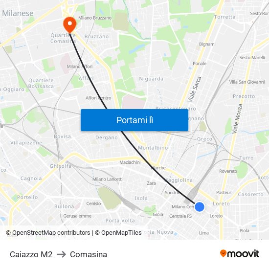 Caiazzo M2 to Comasina map