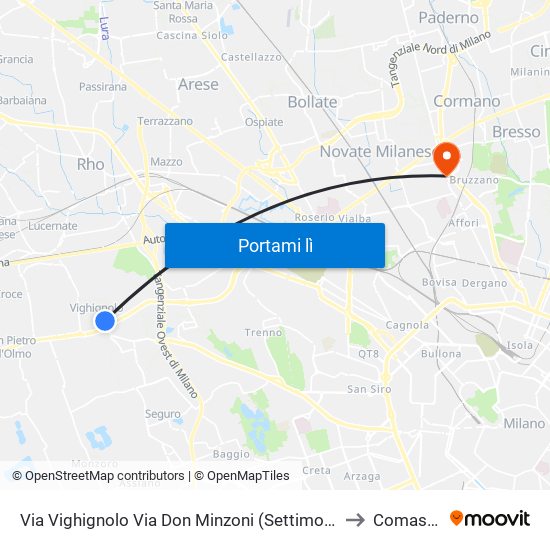 Via Vighignolo Via Don Minzoni (Settimo M.Se) to Comasina map