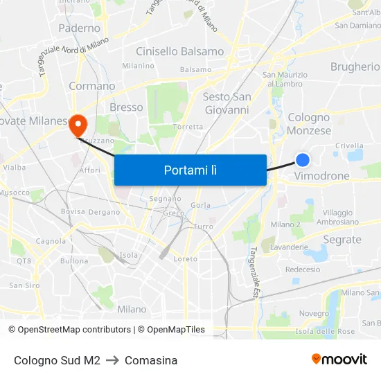 Cologno Sud M2 to Comasina map