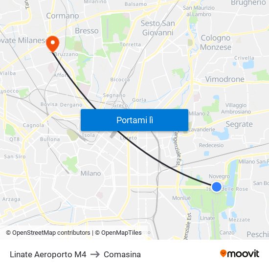 Linate Aeroporto M4 to Comasina map