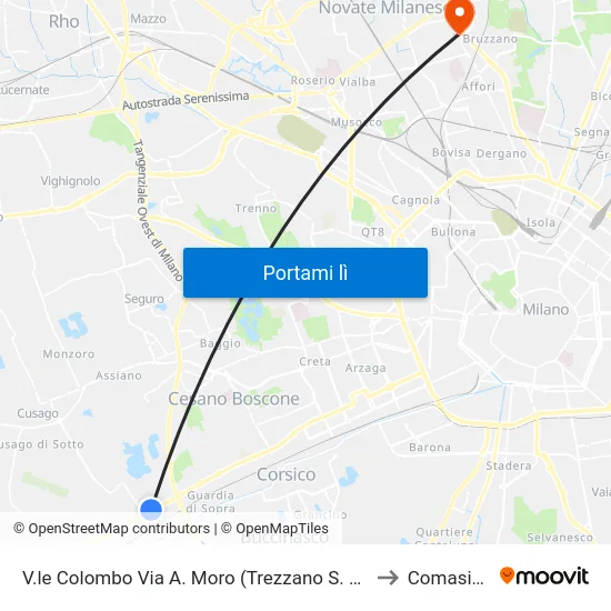 V.le Colombo Via A. Moro (Trezzano S. N.) to Comasina map