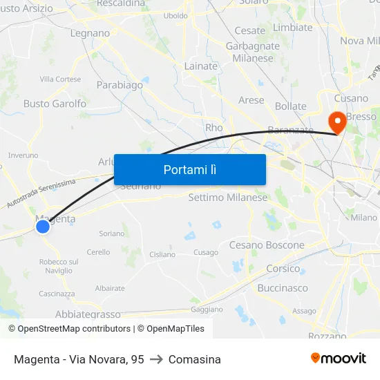 Magenta - Via Novara, 95 to Comasina map
