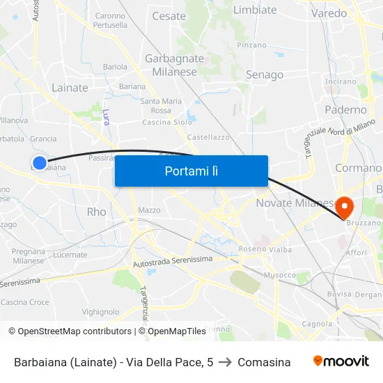 Barbaiana (Lainate) - Via Della Pace, 5 to Comasina map