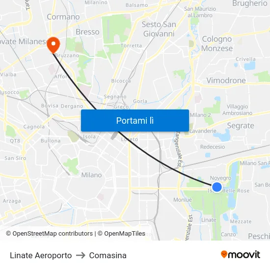 Linate Aeroporto to Comasina map