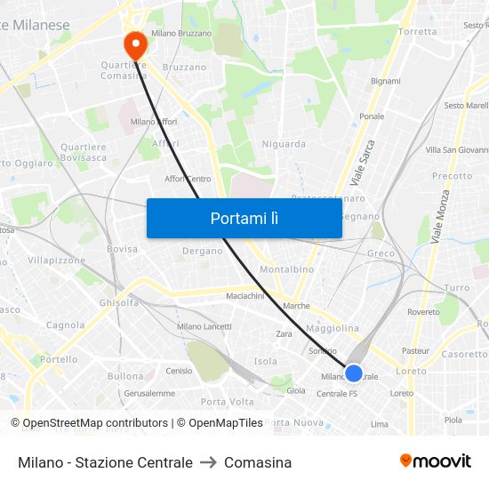 Milano - Stazione Centrale to Comasina map