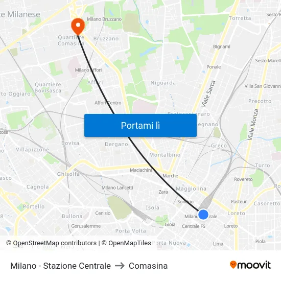 Milano - Stazione Centrale to Comasina map