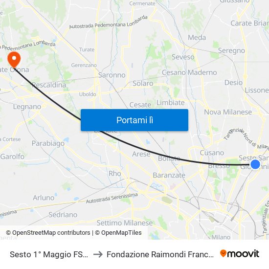 Sesto 1° Maggio FS M1 to Fondazione Raimondi Francesco map