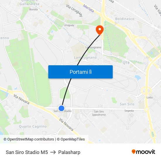 San Siro Stadio M5 to Palasharp map