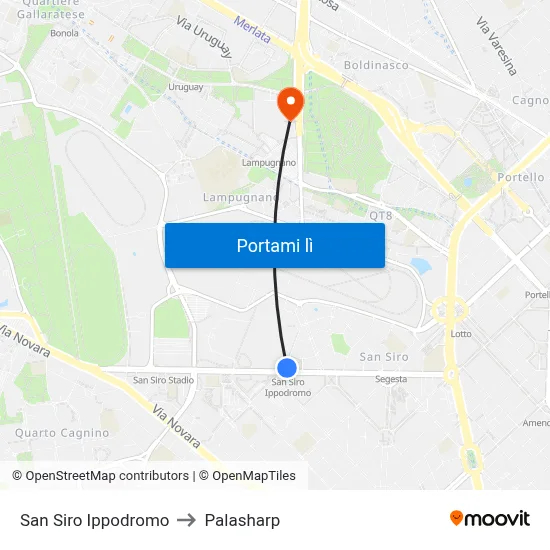 San Siro Ippodromo to Palasharp map