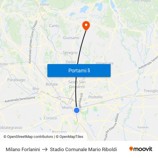 Milano Forlanini to Stadio Comunale Mario Riboldi map