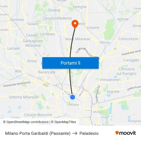 Milano Porta Garibaldi (Passante) to Paladesio map