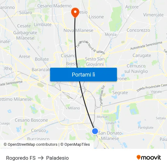 Rogoredo FS to Paladesio map