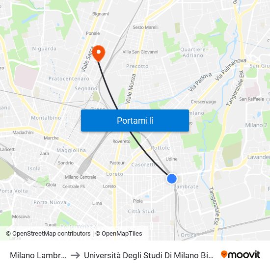 Milano Lambrate to Università Degli Studi Di Milano Bicocca map