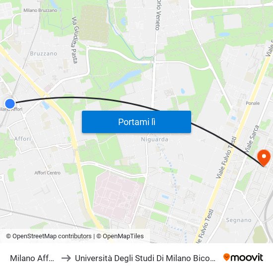 Milano Affori to Università Degli Studi Di Milano Bicocca map