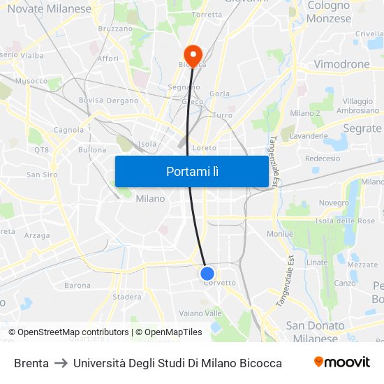 Brenta to Università Degli Studi Di Milano Bicocca map