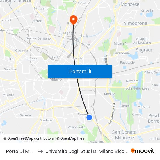 Porto Di Mare to Università Degli Studi Di Milano Bicocca map