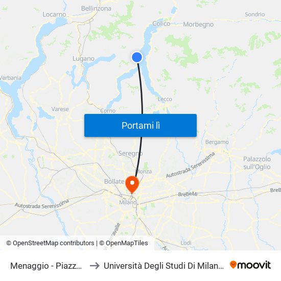 Menaggio - Piazza Roma to Università Degli Studi Di Milano Bicocca map
