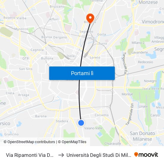 Via Ripamonti Via Dell'Assunta to Università Degli Studi Di Milano Bicocca map