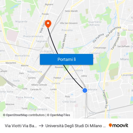 Via Viotti Via Bassini to Università Degli Studi Di Milano Bicocca map