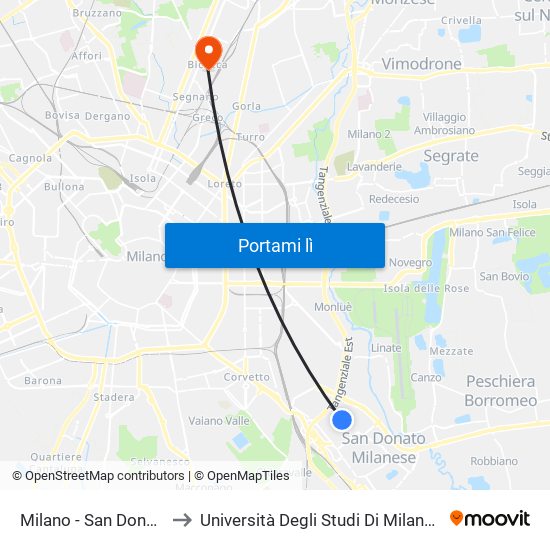 Milano - San Donato M3 to Università Degli Studi Di Milano Bicocca map