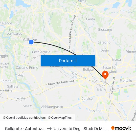 Gallarate - Autostazione (Fs) to Università Degli Studi Di Milano Bicocca map