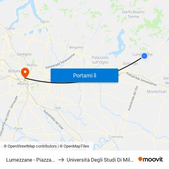 Lumezzane - Piazza Paolo VI to Università Degli Studi Di Milano Bicocca map