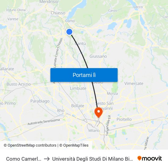 Como Camerlata to Università Degli Studi Di Milano Bicocca map
