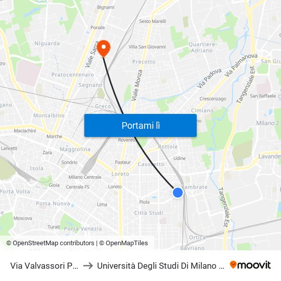 Via Valvassori Peroni to Università Degli Studi Di Milano Bicocca map