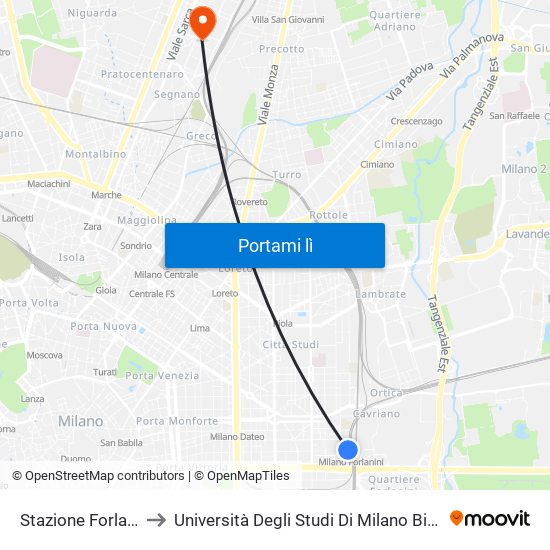 Stazione Forlanini to Università Degli Studi Di Milano Bicocca map