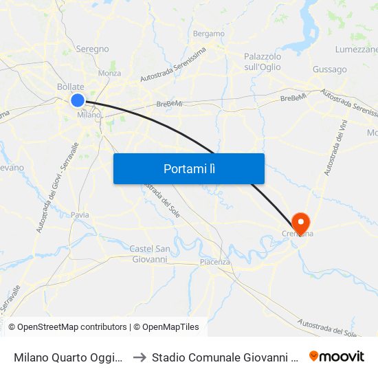 Milano Quarto Oggiaro to Stadio Comunale Giovanni Zini map