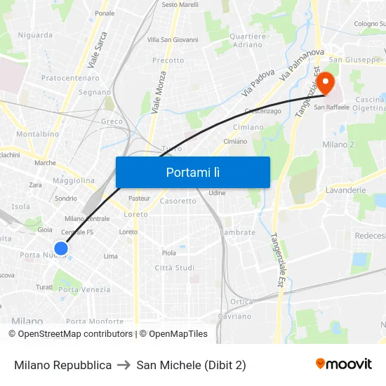 Milano Repubblica to San Michele (Dibit 2) map