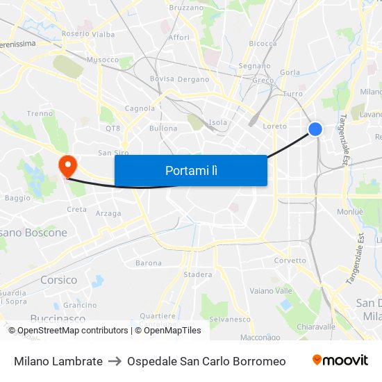 Milano Lambrate to Ospedale San Carlo Borromeo map