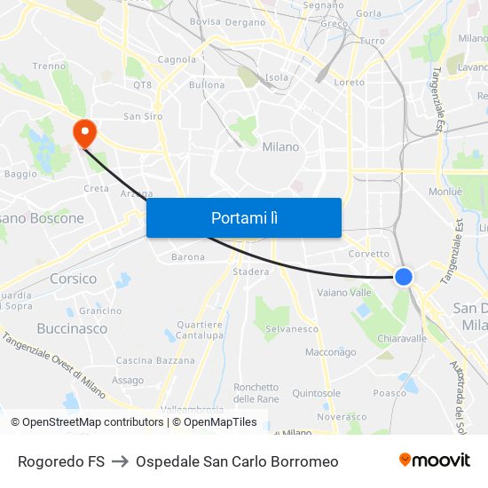 Rogoredo FS to Ospedale San Carlo Borromeo map