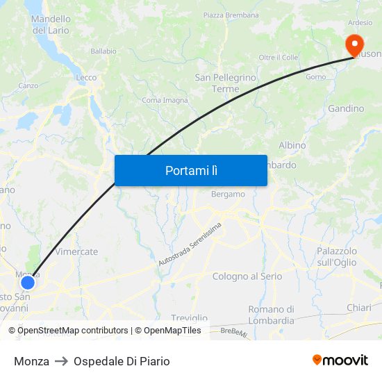 Monza to Ospedale Di Piario map