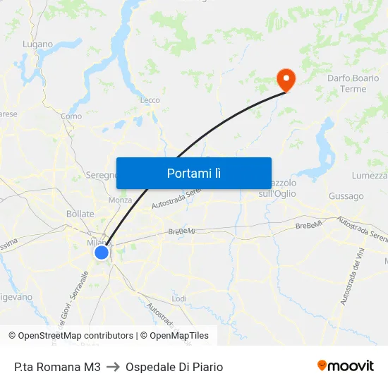 P.ta Romana M3 to Ospedale Di Piario map
