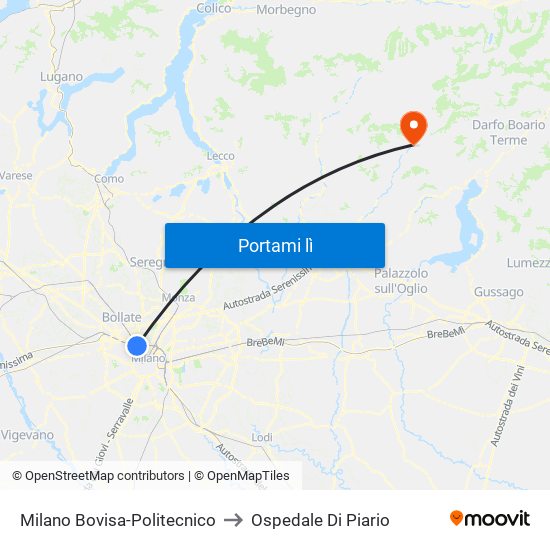 Milano Bovisa-Politecnico to Ospedale Di Piario map
