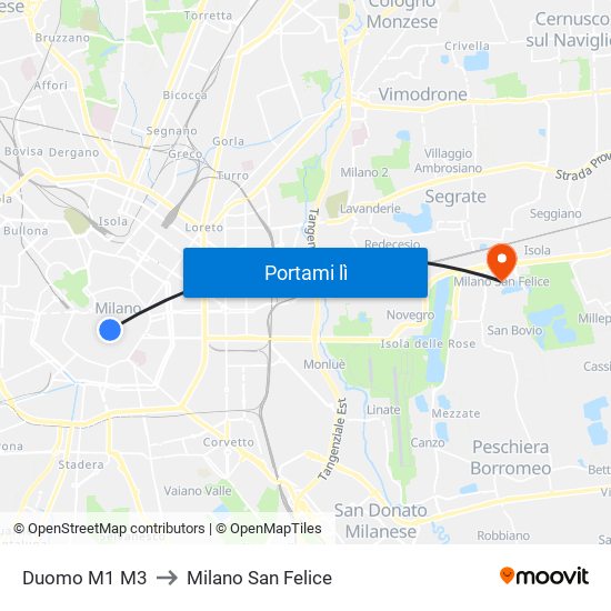 Duomo M1 M3 to Milano San Felice map