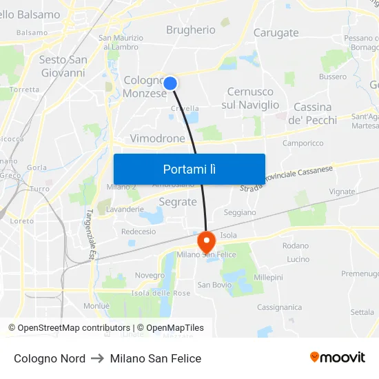 Cologno Nord to Milano San Felice map