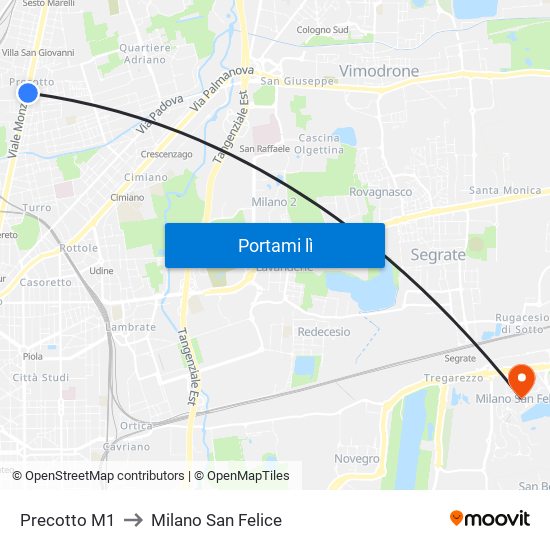 Precotto M1 to Milano San Felice map