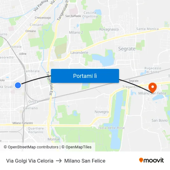 Via Golgi Via Celoria to Milano San Felice map