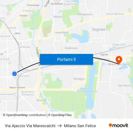 Via Ajaccio Via Marescalchi to Milano San Felice map