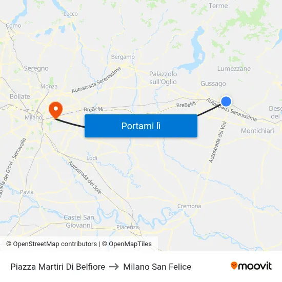 Piazza Martiri Di Belfiore to Milano San Felice map