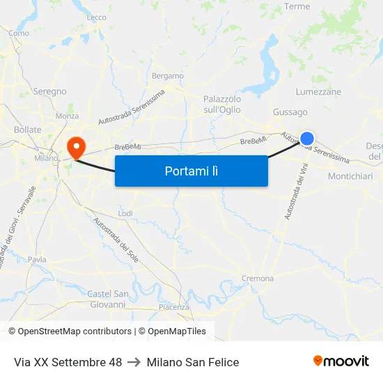Via XX Settembre 48 to Milano San Felice map