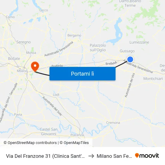 Via Del Franzone 31 (Clinica Sant'Anna) to Milano San Felice map