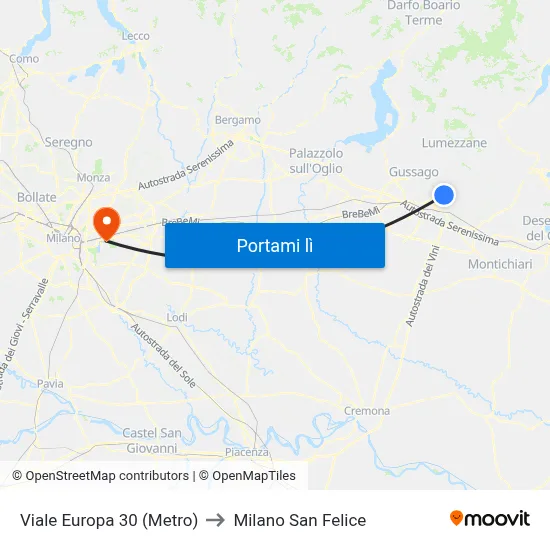Viale Europa 30 (Metro) to Milano San Felice map