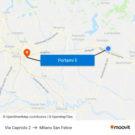 Via Capriolo 2 to Milano San Felice map